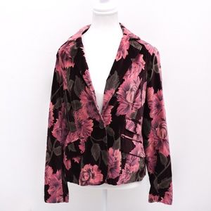 Velvet Floral Blazer Single Button Caribbean Joe 8P Whimsygoth